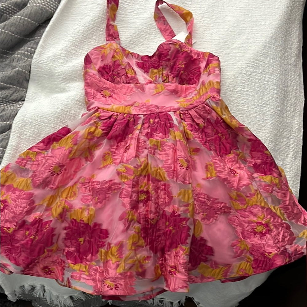 Floral Pink and Green summer formal dress